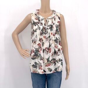 Rose + Olive Floral Chiffon Sleeveless Babydoll Blouse.